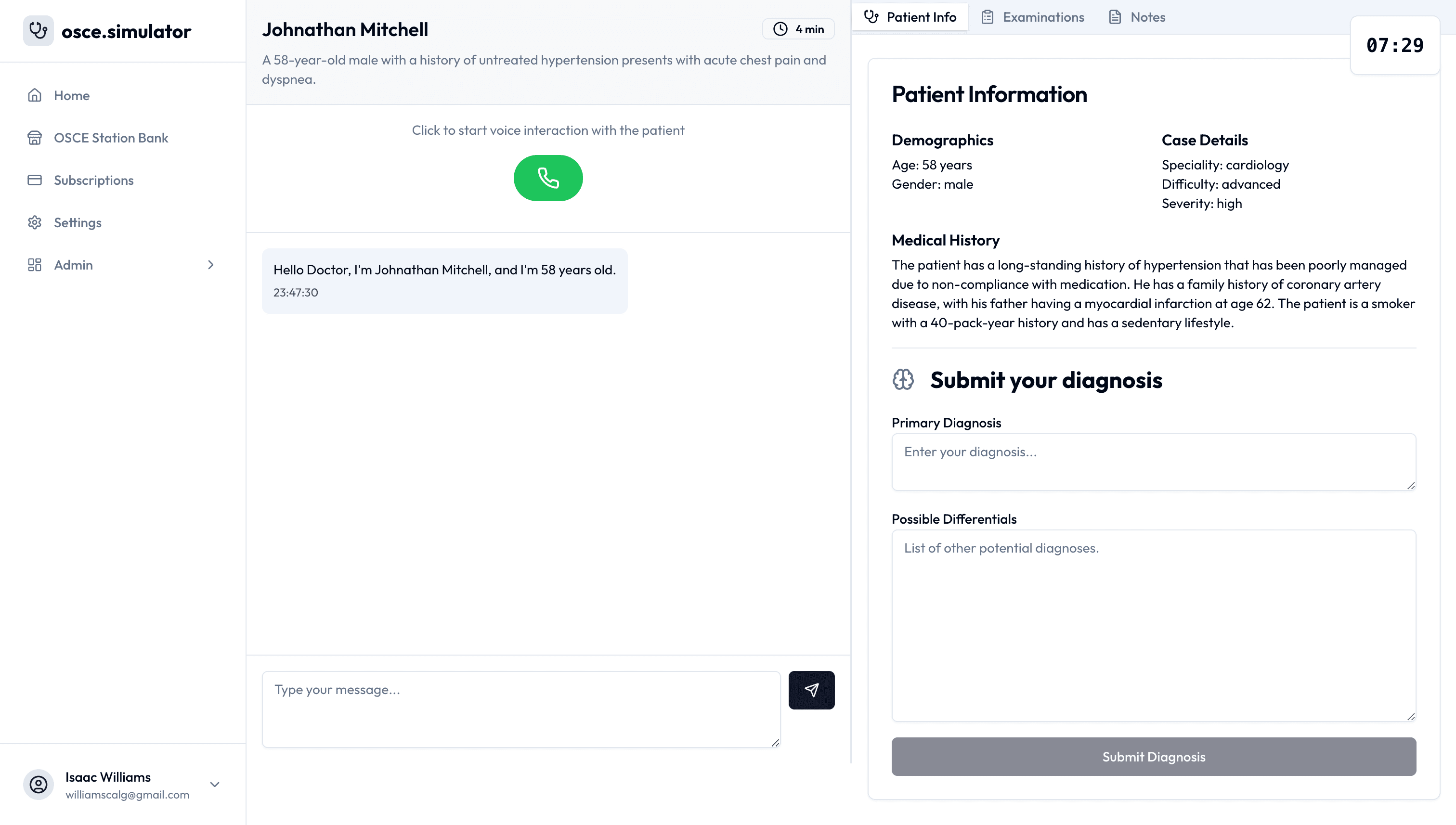 Osce Call Display Osce by Suncture.io - Virtual Patient Training Platform